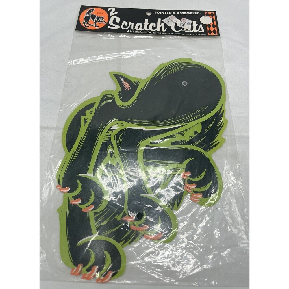 Vintage Beistle Halloween Decoration 2 Jointed Black Scratch Cats Diecut New